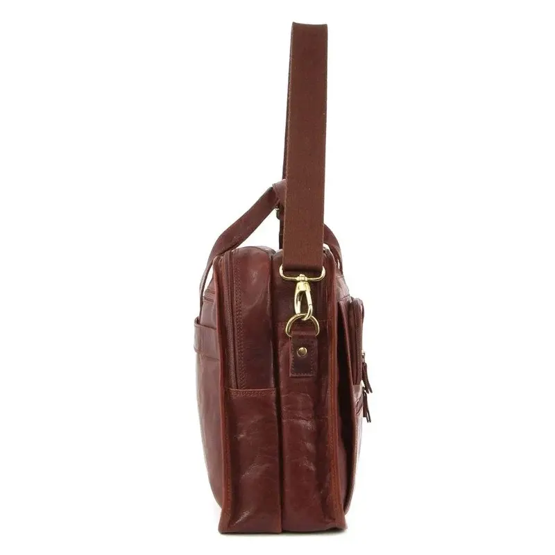 Pierre Cardin Rustic Leather Computer/Laptop Messenger Bag - Chestnut