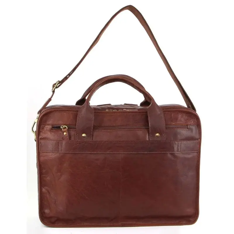 Pierre Cardin Rustic Leather Computer/Laptop Messenger Bag - Chestnut