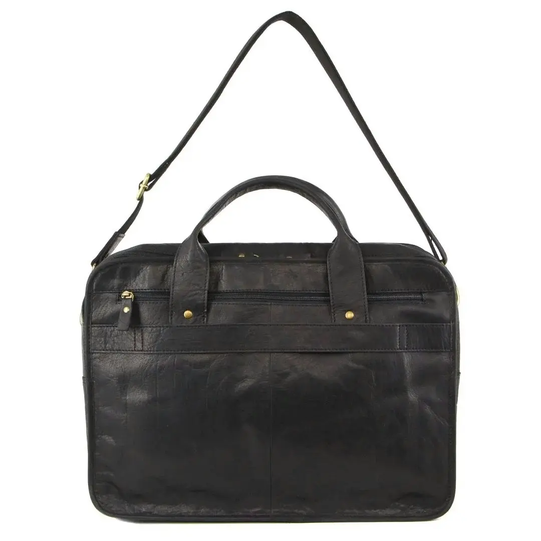 Pierre Cardin Rustic Leather Computer/Laptop Messenger Bag - Black