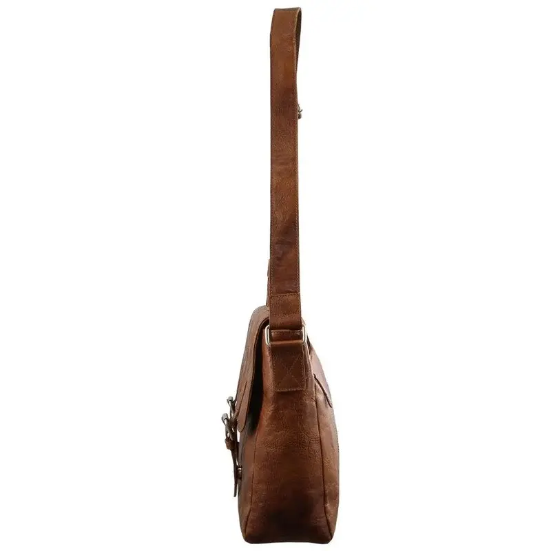 Pierre Cardin Mens Rustic Leather Flap Over Computer/Laptop Bag - Cognac