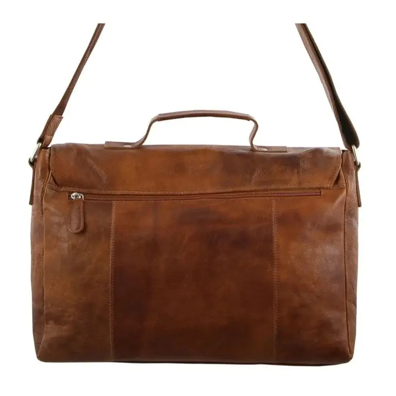 Pierre Cardin Mens Rustic Leather Flap Over Computer/Laptop Bag - Cognac