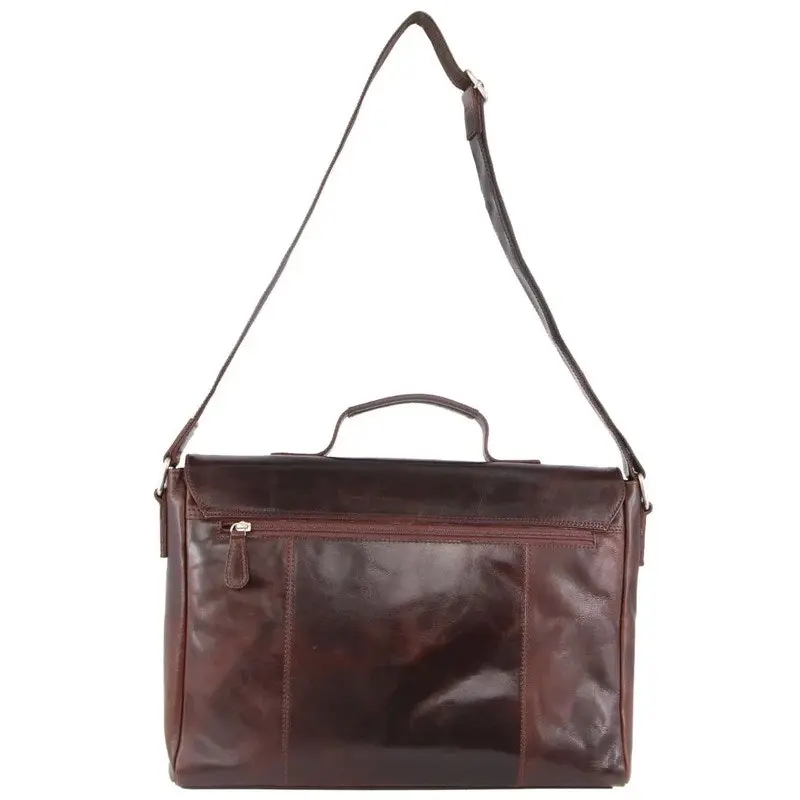 Pierre Cardin Mens Rustic Leather Flap Over Computer/Laptop Bag - Dark Chocolate