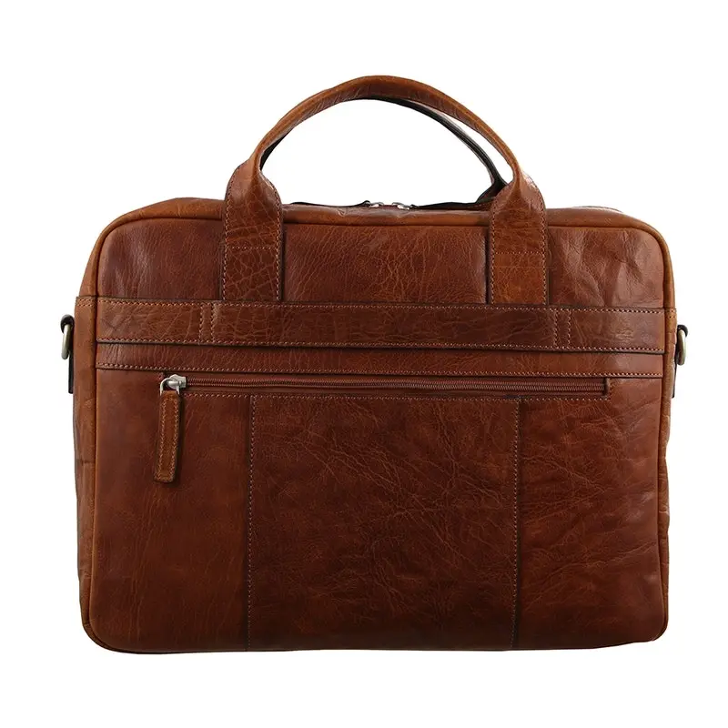 Pierre Cardin Italian Leather Business 15" Laptop Bag Briefcase Messenger Bag - Chestnut