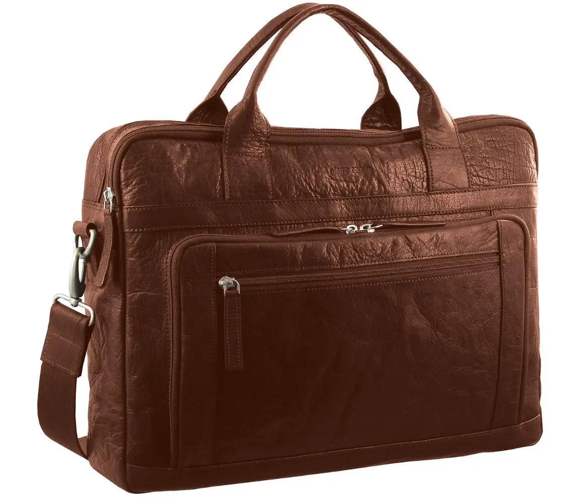 Pierre Cardin Italian Leather Business 15" Laptop Bag Briefcase Messenger Bag - Chestnut