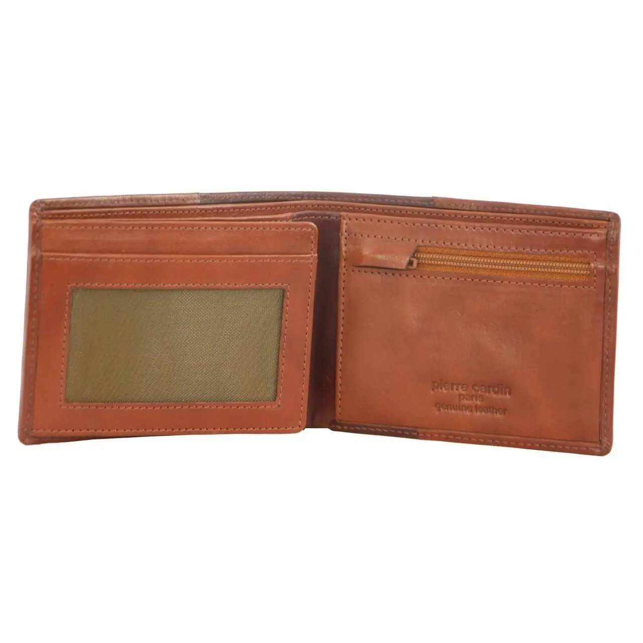 Pierre Cardin Mens Leather Mens Bi-Fold Slime Line RFID Wallet - Cognac