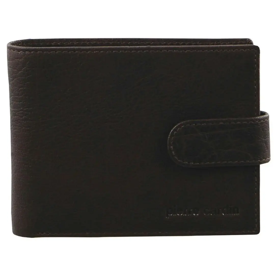 Pierre Cardin Mens Leather Wallet Flap Credit Card Slots RFID Protected - Brown