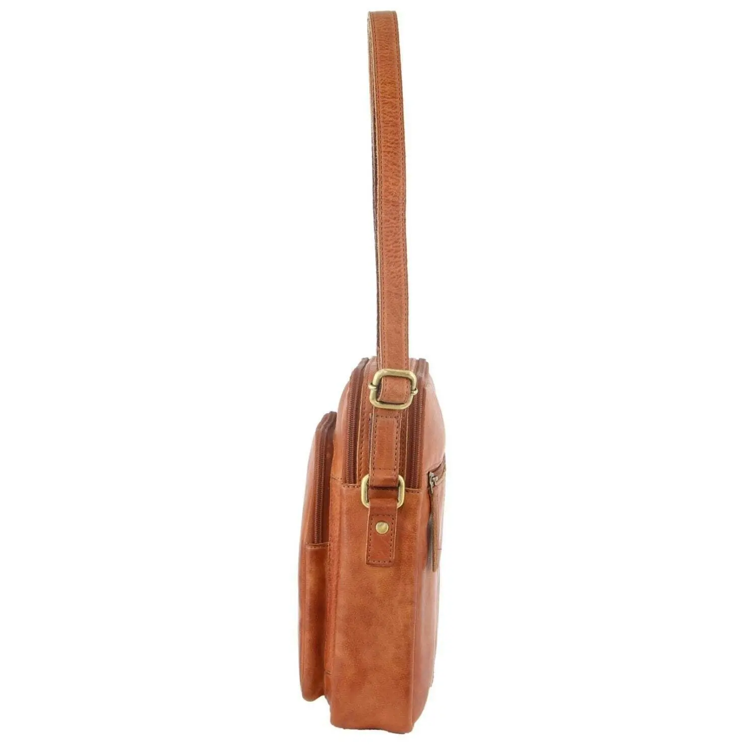 Pierre Cardin Italian Leather Tablet Bag Messenger Cross Body - Cognac