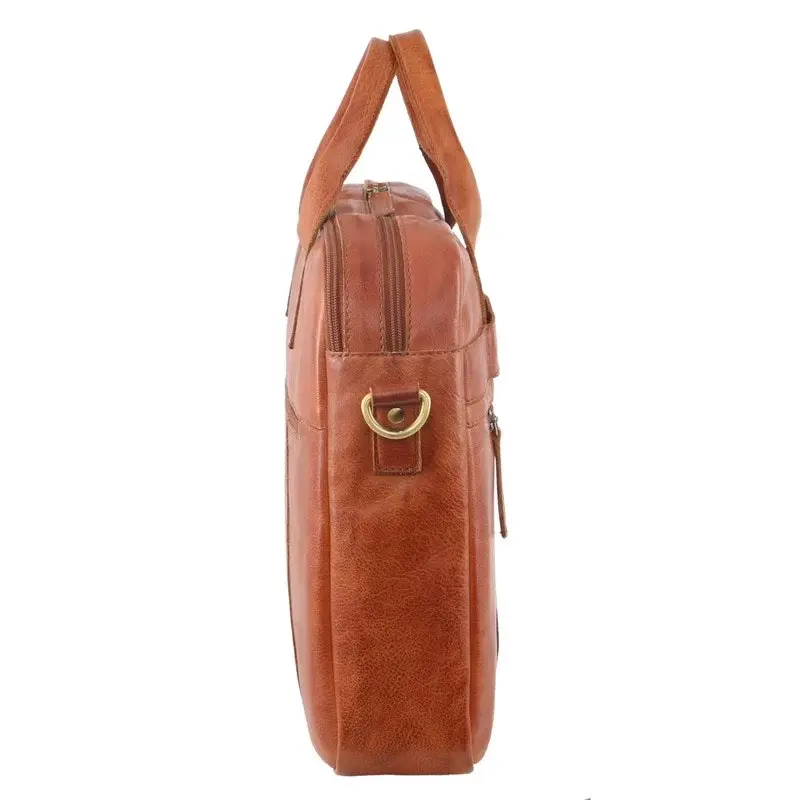 Pierre Cardin Mens Rustic Leather Computer/Laptop Messenger Bag - Cognac