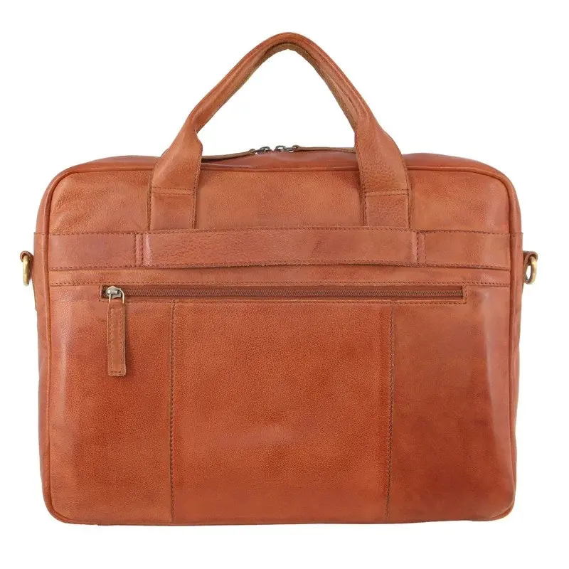 Pierre Cardin Mens Rustic Leather Computer/Laptop Messenger Bag - Cognac