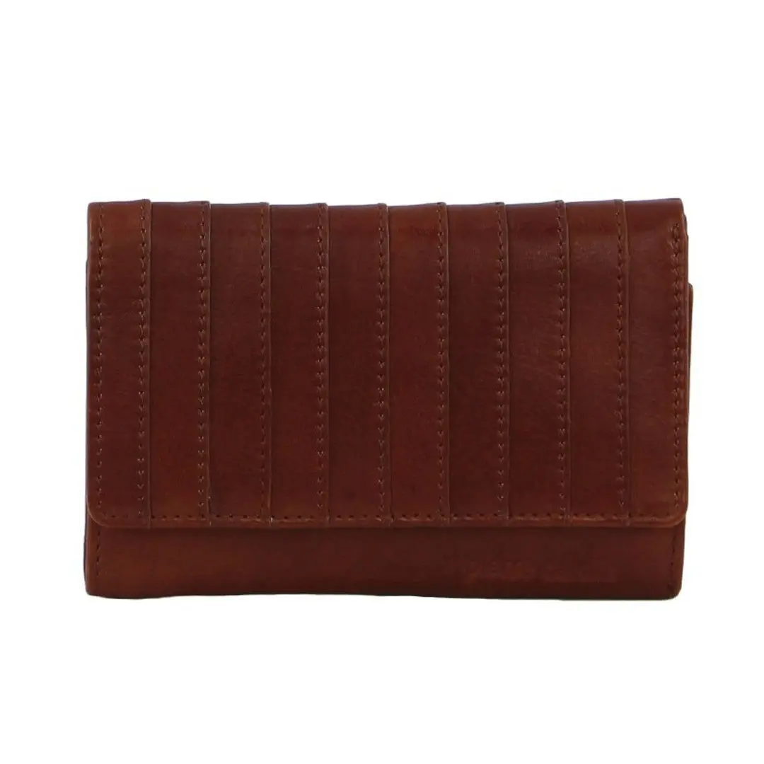 Pierre Cardin Stich Design Leather Ladies Large Tri-Fold Wallet in Tan Brown