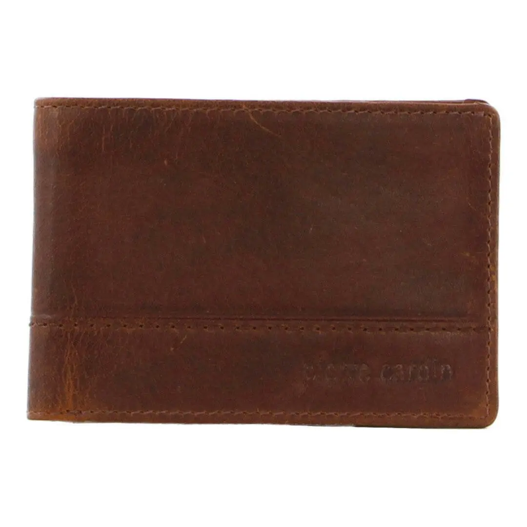 Pierre Cardin Mens Rustic Leather Wallet Bi-Fold RFID Slim - Tan