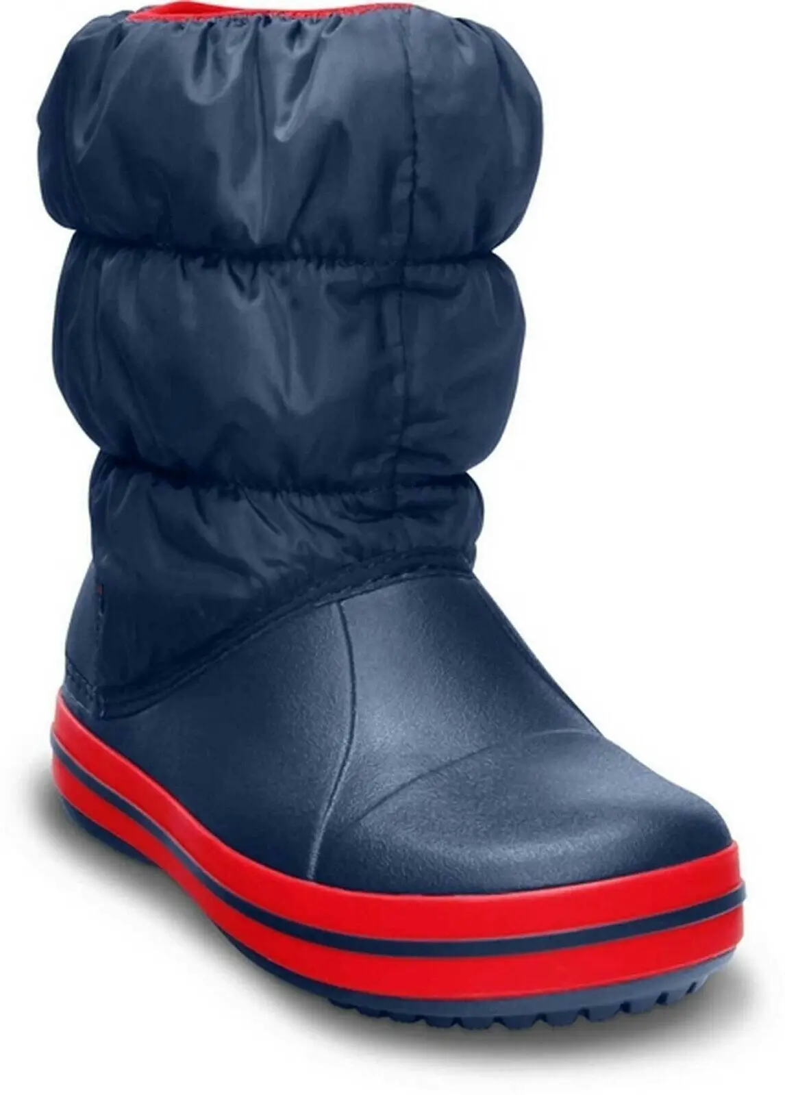 Crocs Kids Winter Puff Boot Childrens Boys Girls Warm Puffer - Navy/Red  - US C8