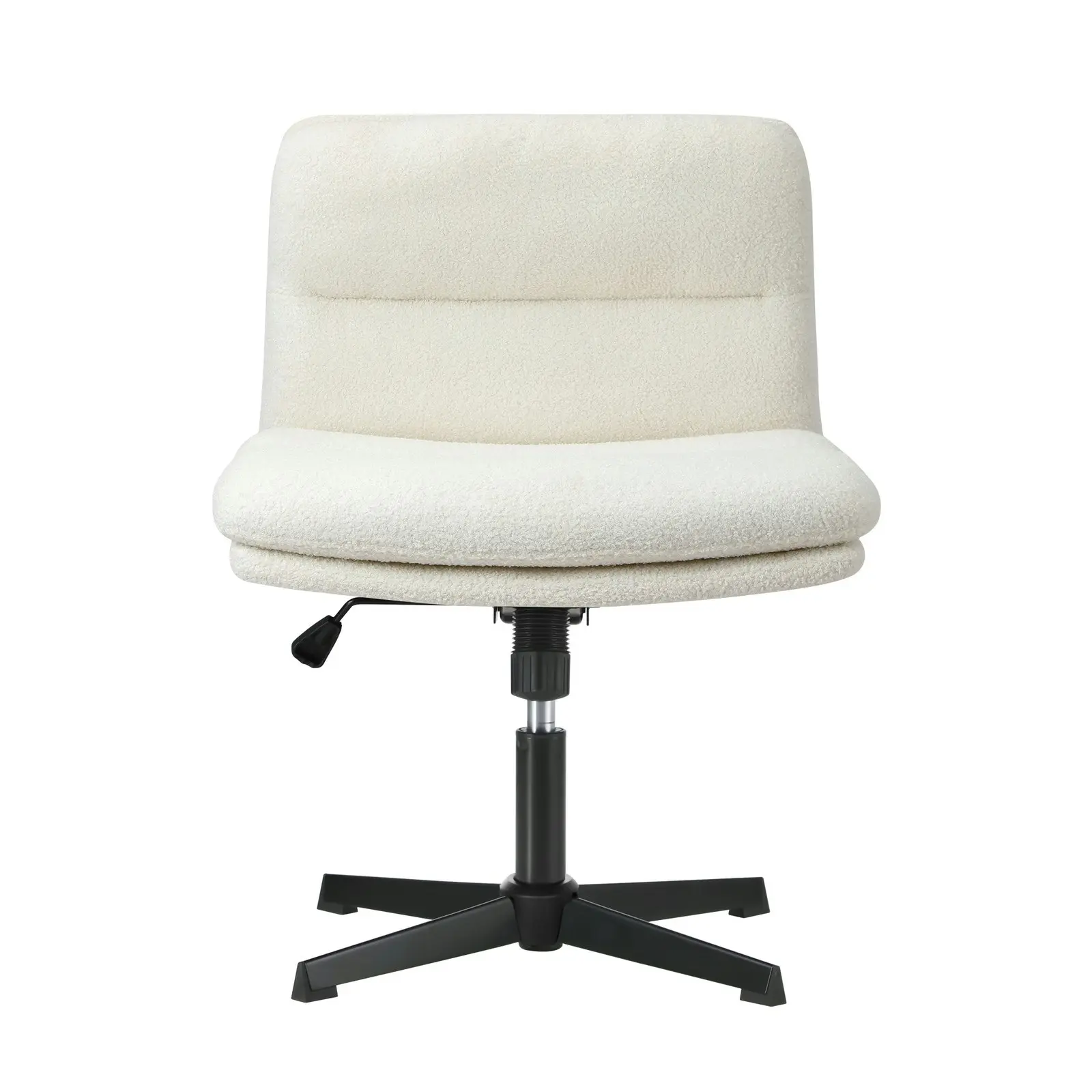 Oikiture Mid Back Armless Office Desk Chair Wide Seat No Wheels Boucle White