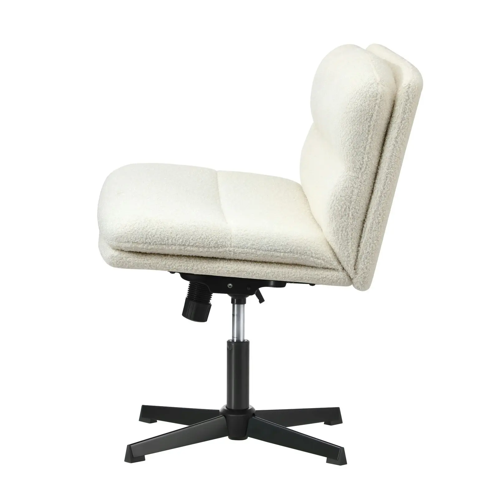 Oikiture Mid Back Armless Office Desk Chair Wide Seat No Wheels Boucle White