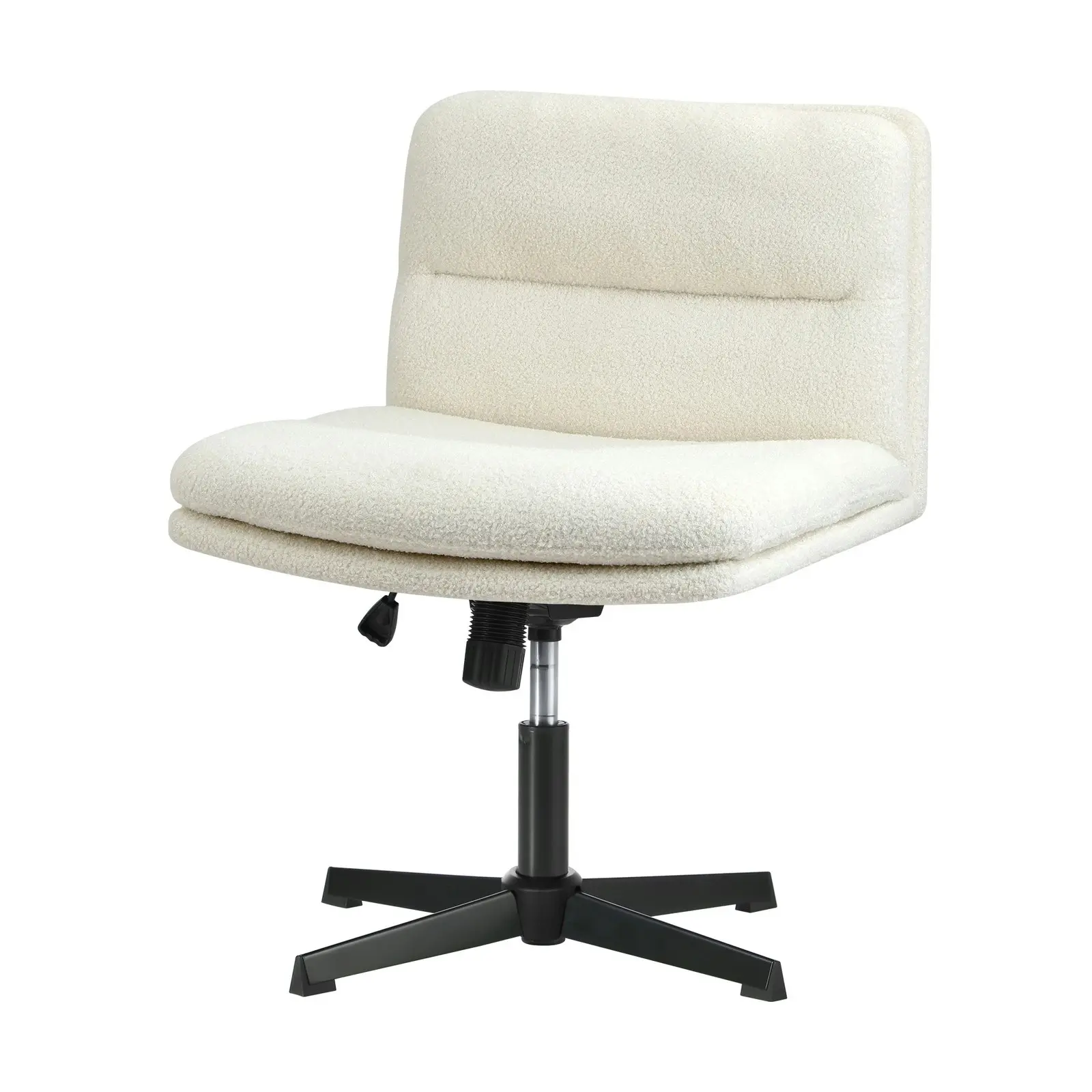 Oikiture Mid Back Armless Office Desk Chair Wide Seat No Wheels Boucle White