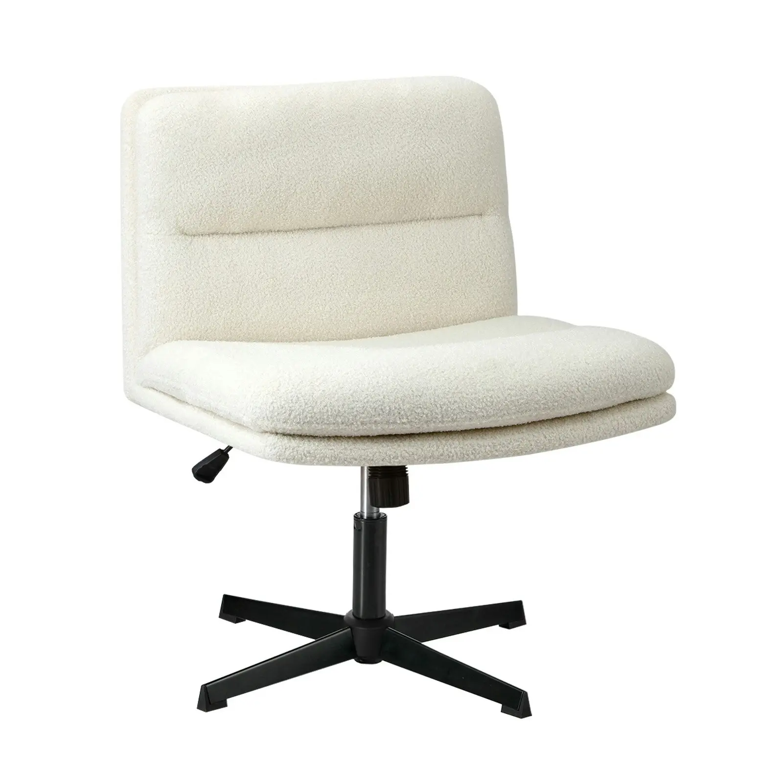 Oikiture Mid Back Armless Office Desk Chair Wide Seat No Wheels Boucle White