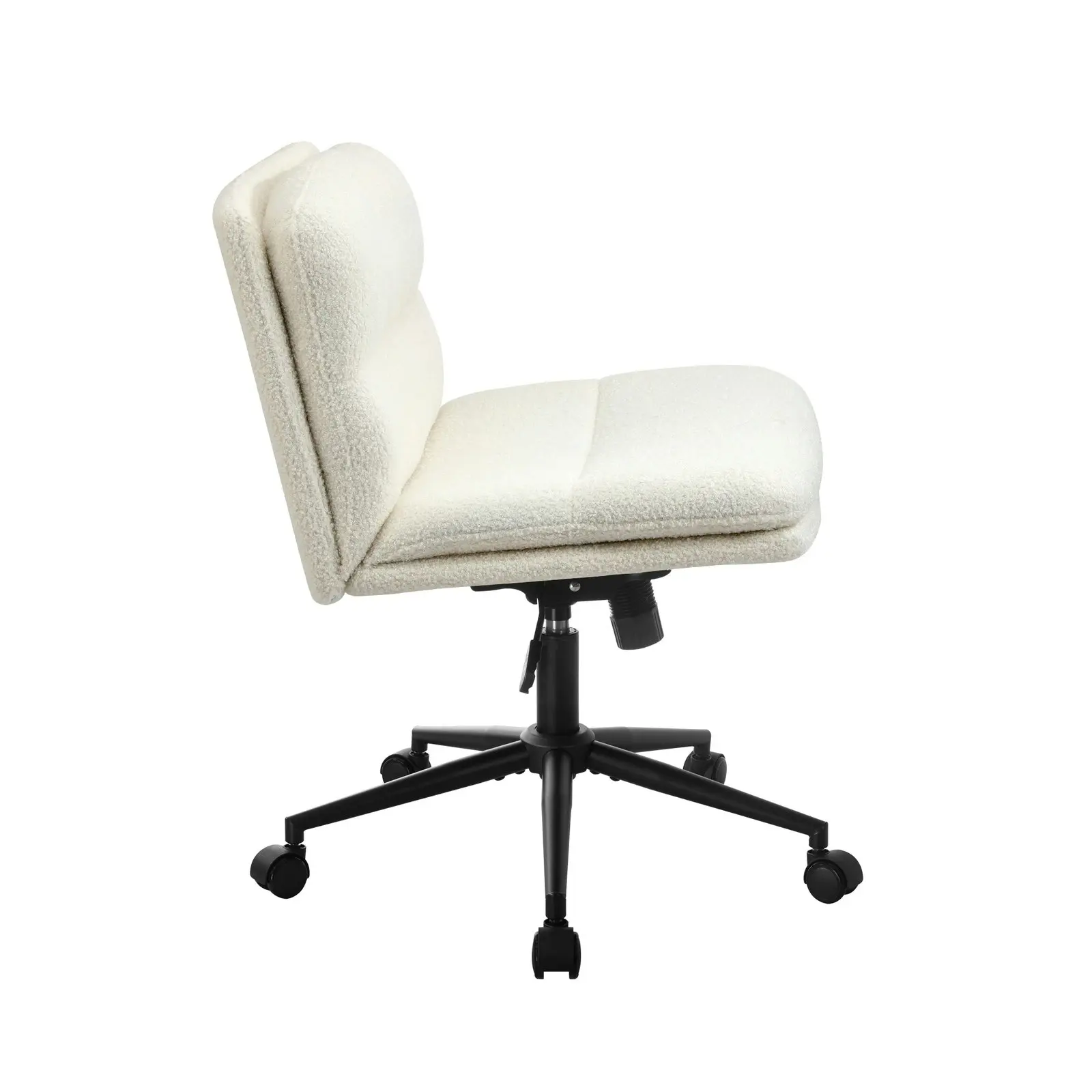 Oikiture Mid Back Armless Office Desk Chair Wide Seat Boucle White with Wheels