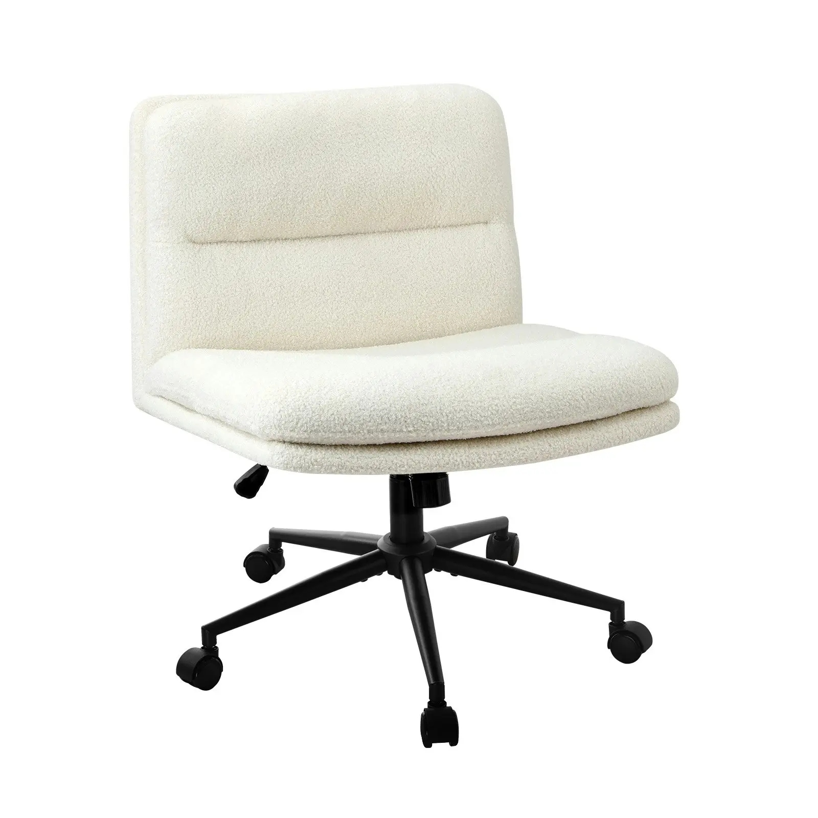 Oikiture Mid Back Armless Office Desk Chair Wide Seat Boucle White with Wheels