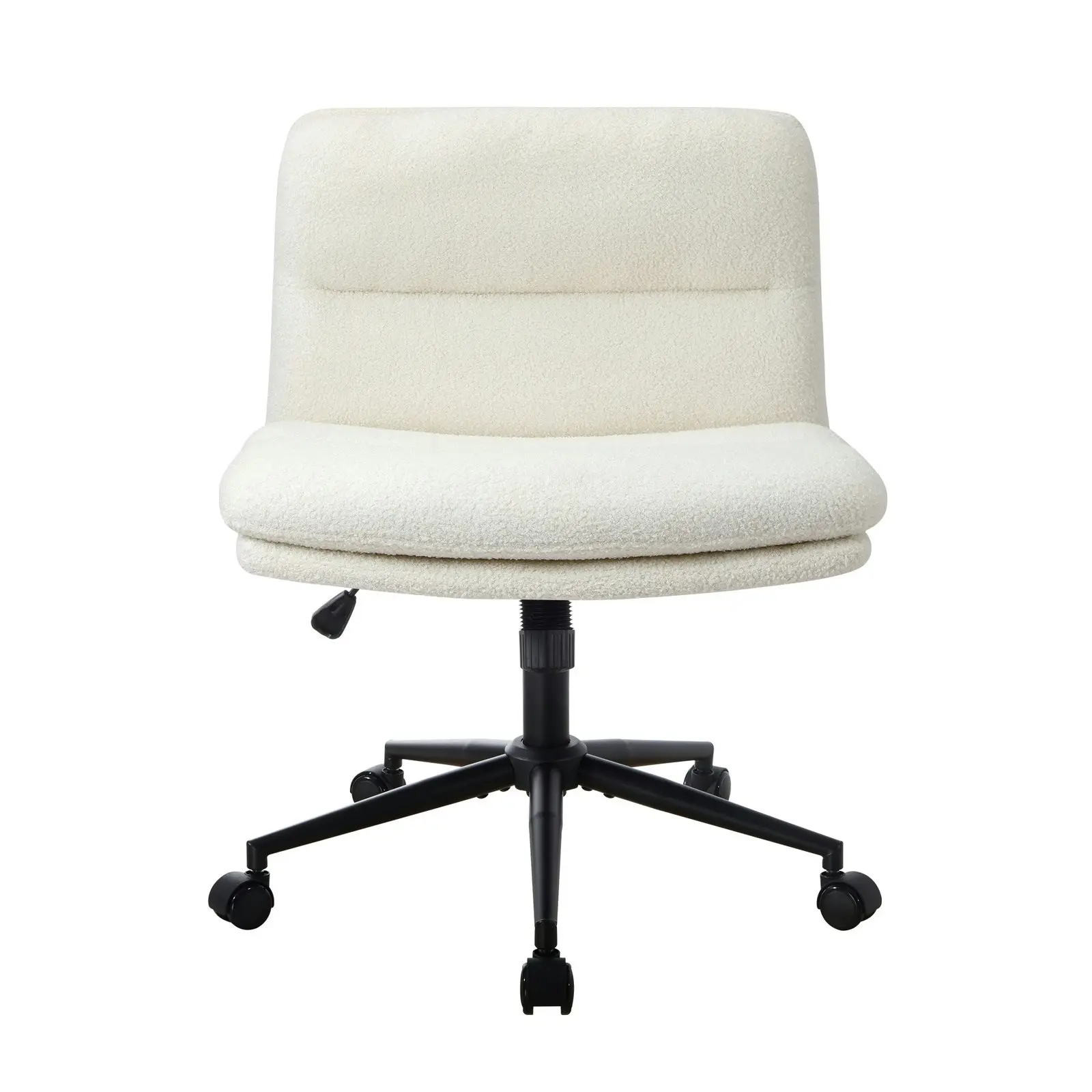 Oikiture Mid Back Armless Office Desk Chair Wide Seat Boucle White with Wheels