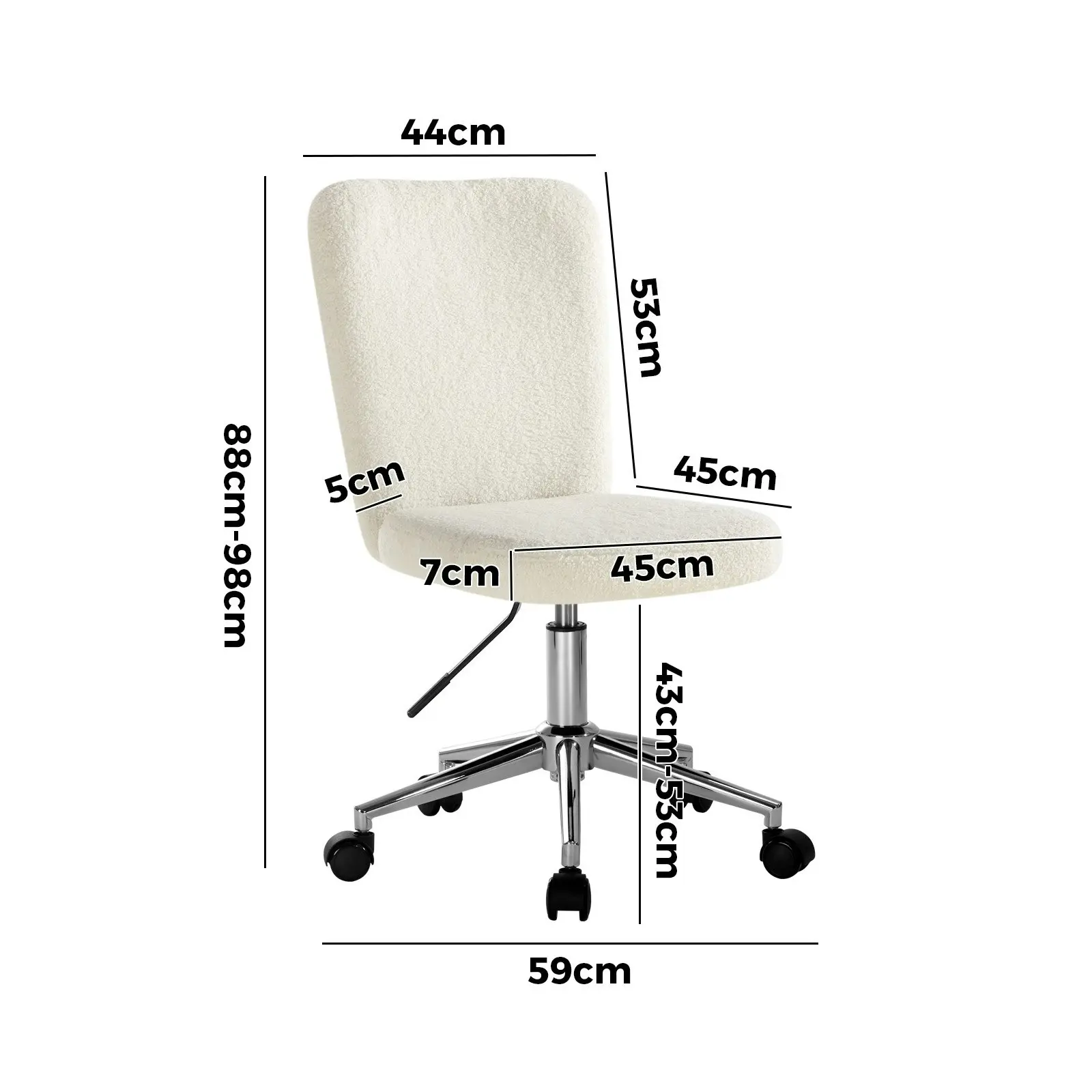 Oikiture High Back Armless Home Office Chair Boucle White&Silver