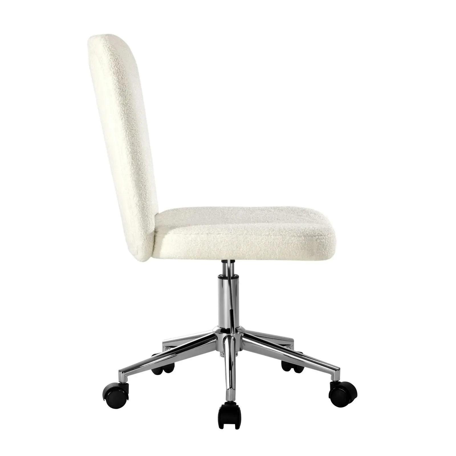 Oikiture High Back Armless Home Office Chair Boucle White&Silver