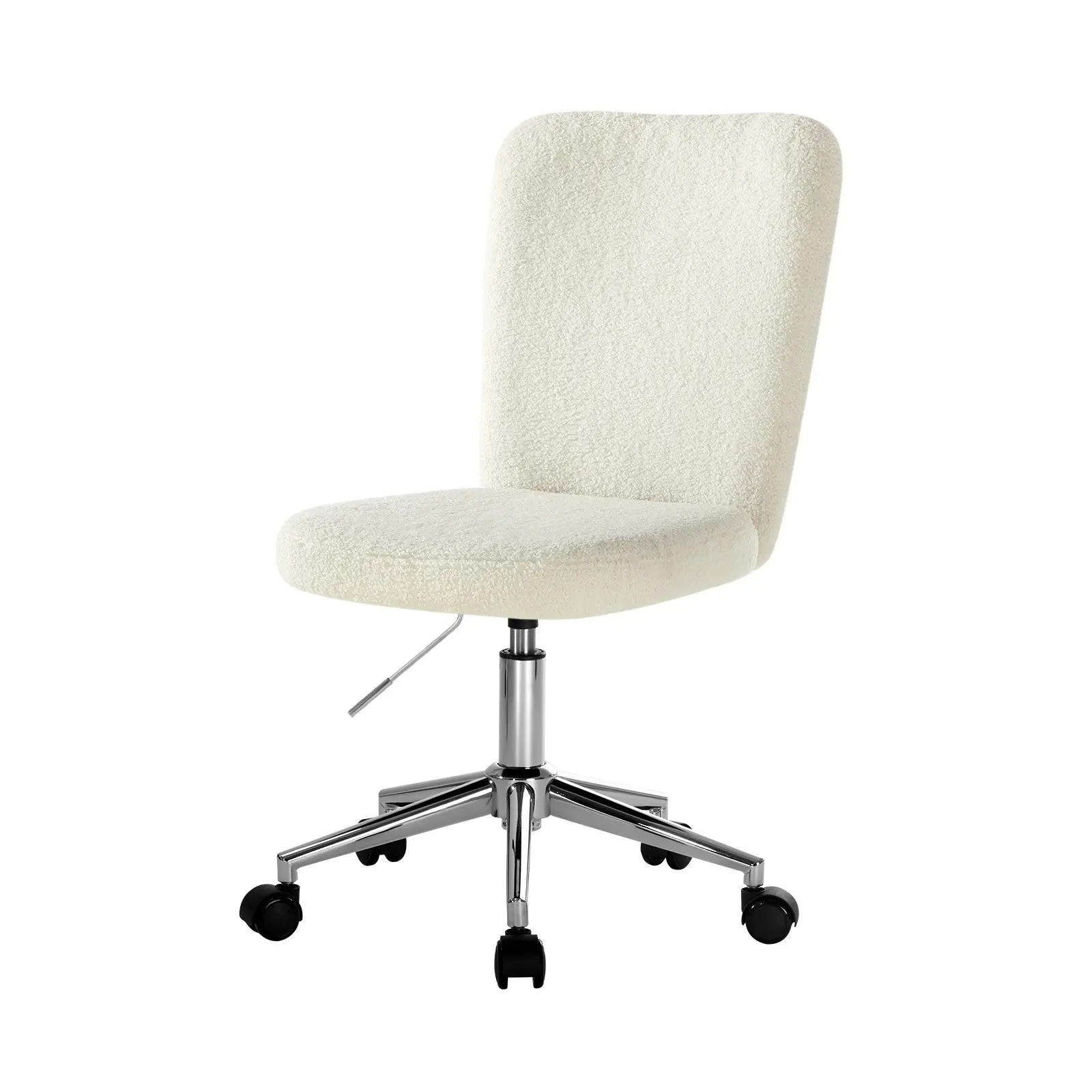 Oikiture High Back Armless Home Office Chair Boucle White&Silver