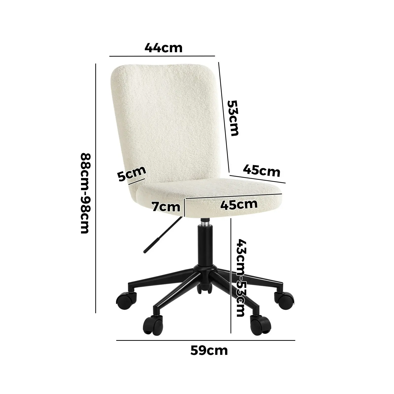 Oikiture High Back Armless Home Office Chair Boucle White&Black