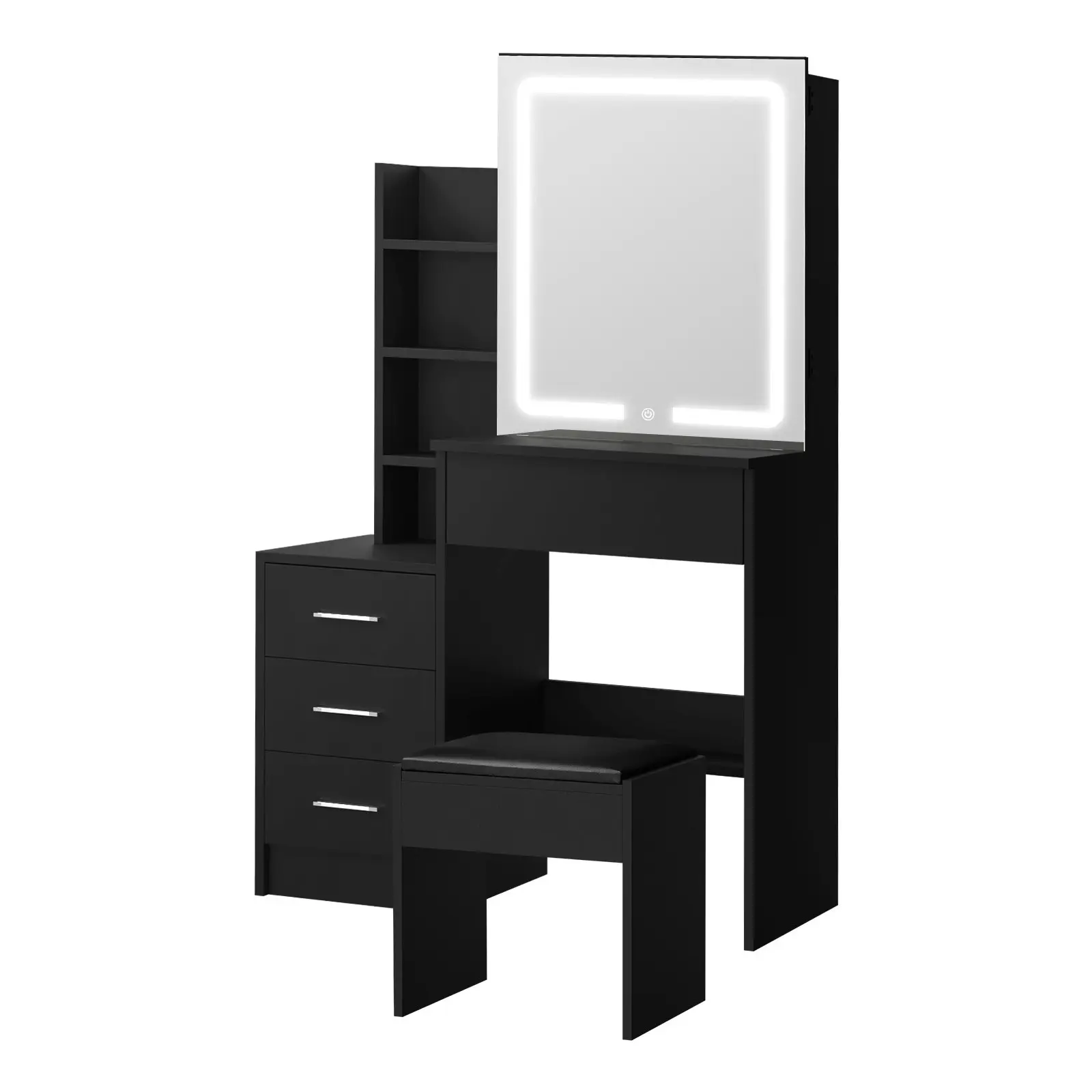 Oikiture Dressing Table Stool Set Makeup Slide Mirror LED Light Vanity Black