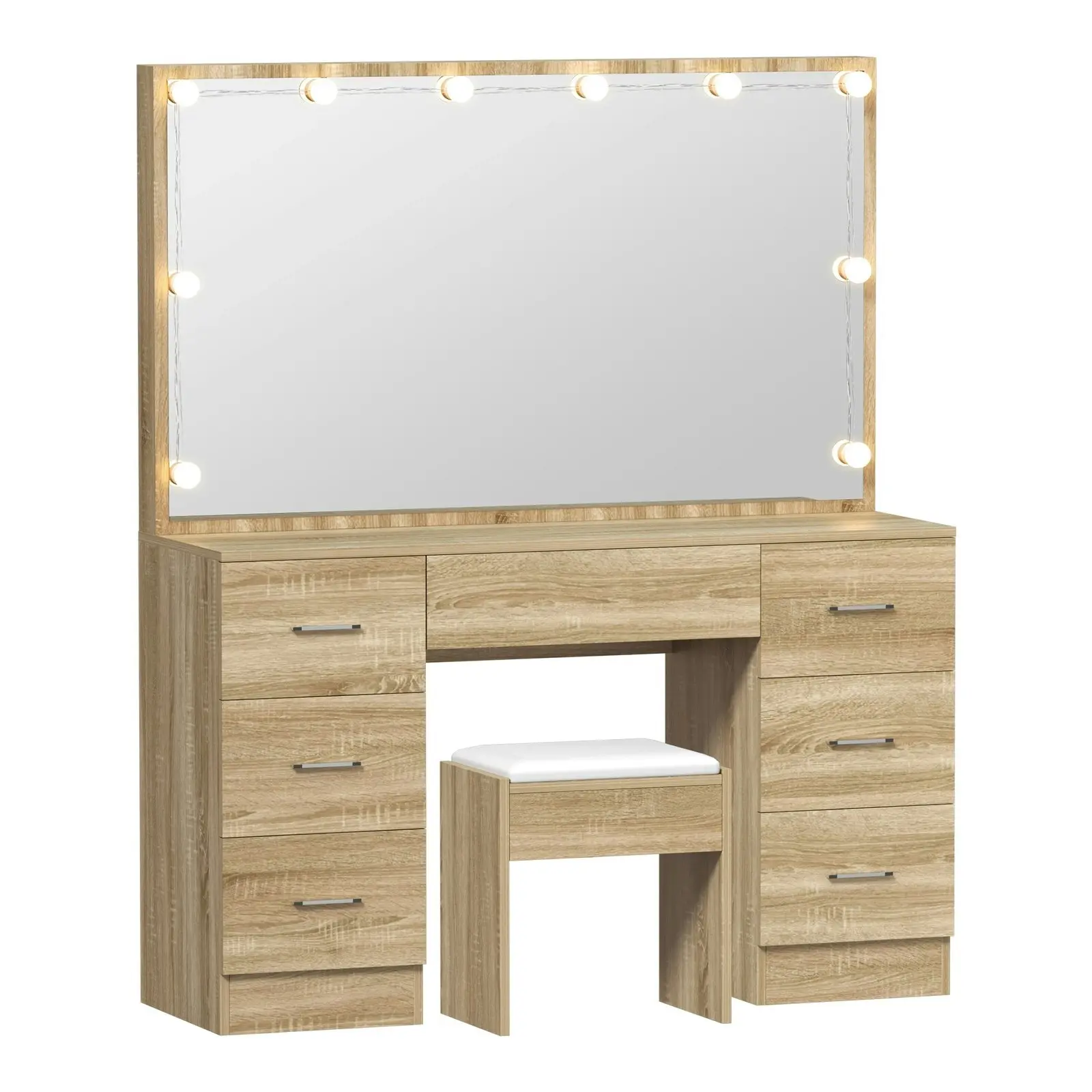 Oikiture Dressing Table Large Makeup Mirror Vanity Desk 10 LED Bulbs Natural