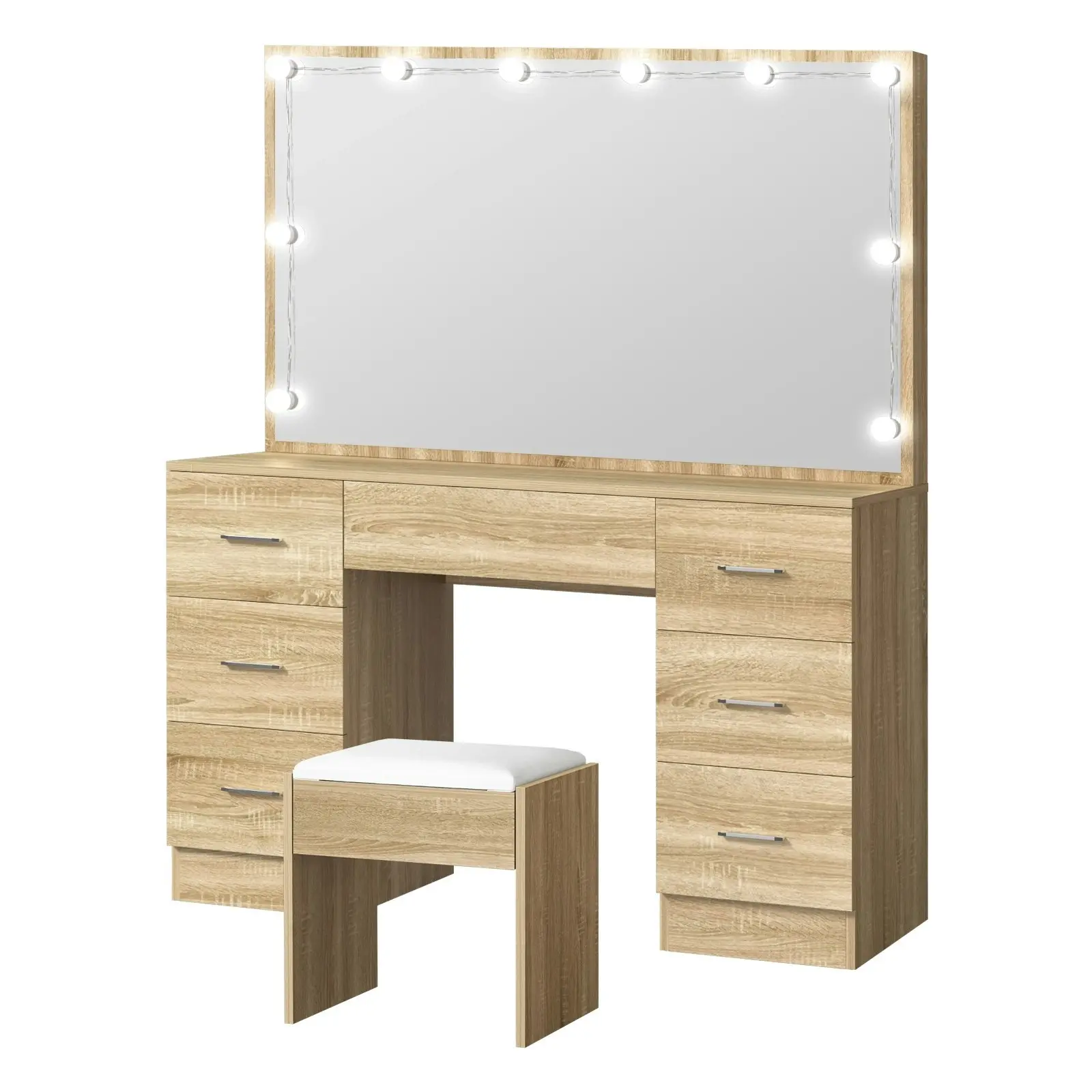 Oikiture Dressing Table Large Makeup Mirror Vanity Desk 10 LED Bulbs Natural