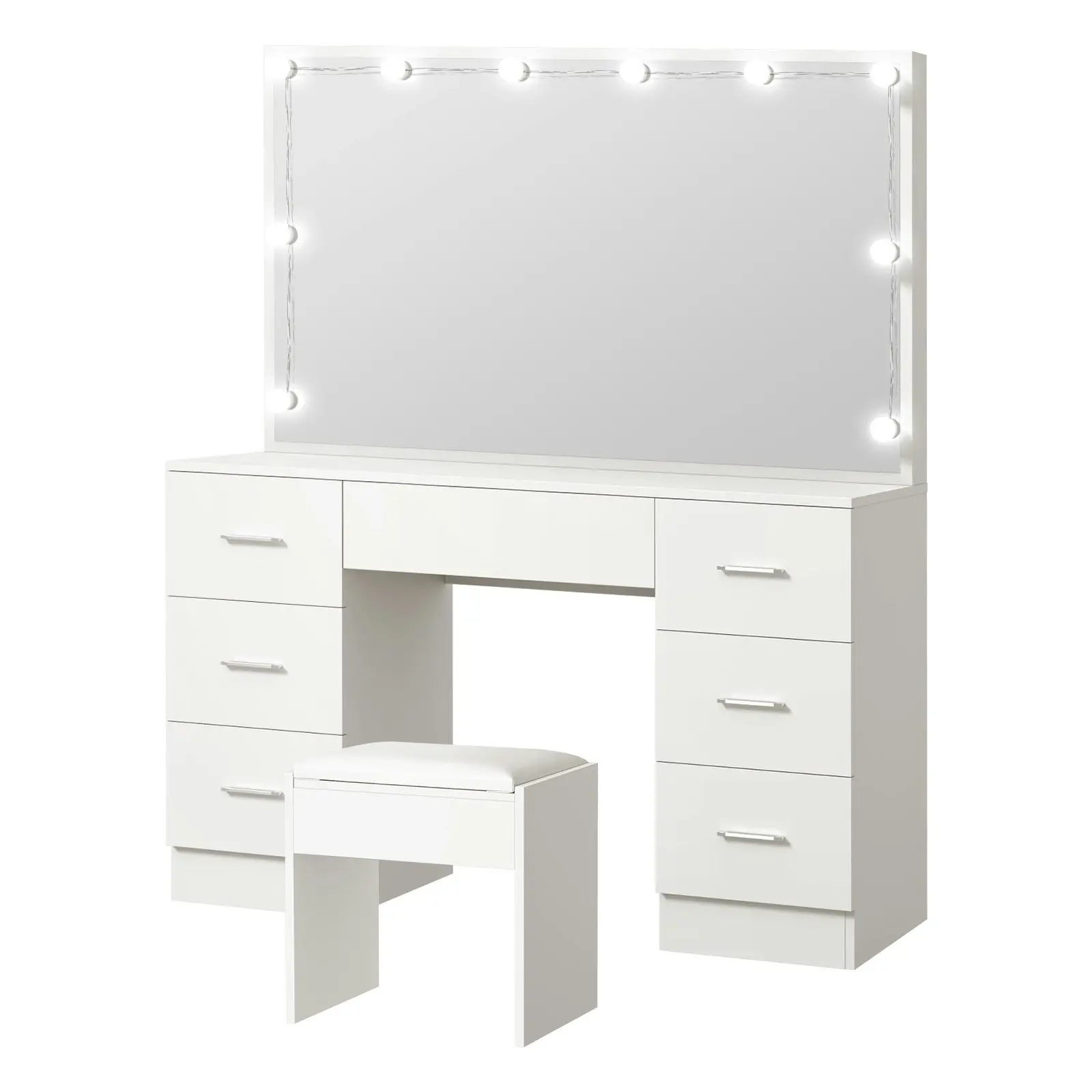 Oikiture Dressing Table Large Makeup Mirror Vanity Desk 10 LED Bulbs White