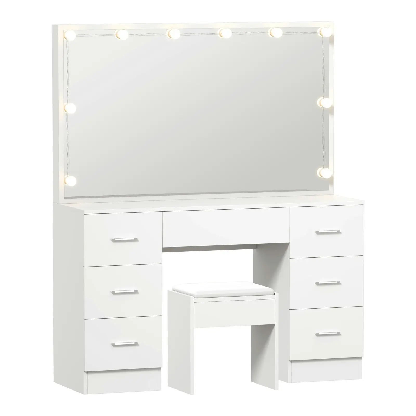 Oikiture Dressing Table Large Makeup Mirror Vanity Desk 10 LED Bulbs White