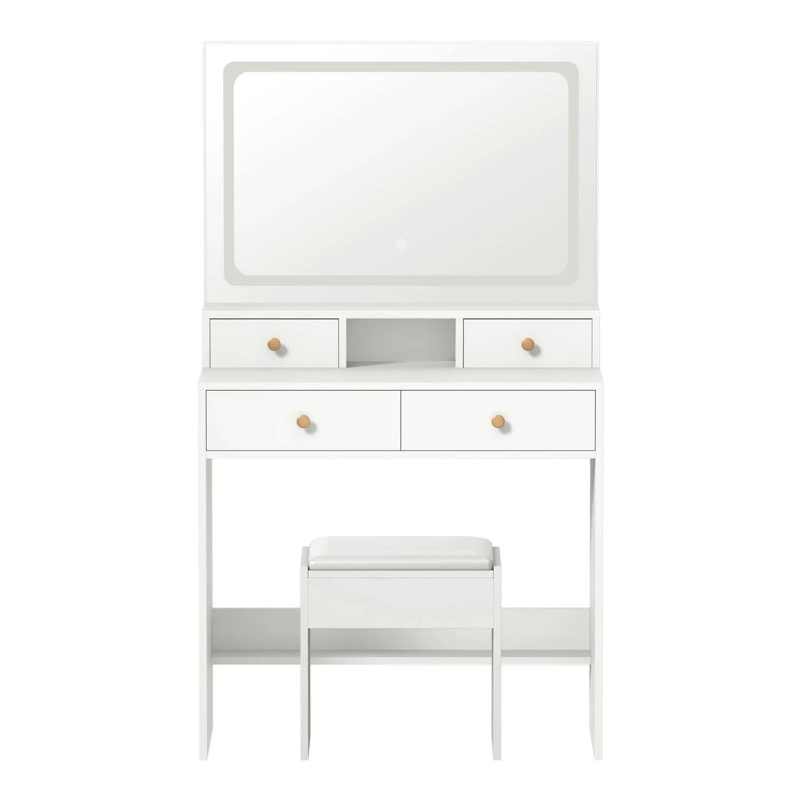 Oikiture Dressing Table Stool Set LED Mirror Vanity Desk with Drawers White