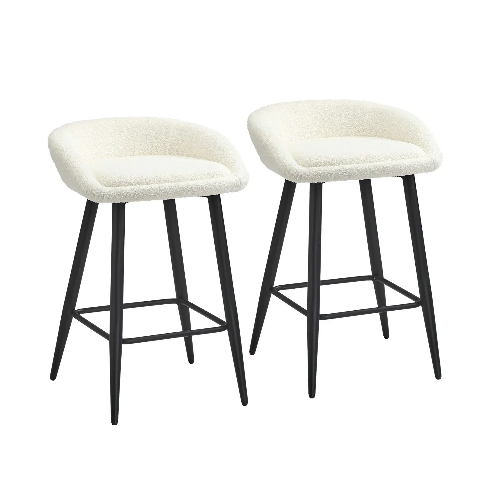 Oikiture 2x Bar Stools Kitchen Dining Chairs Counter Stool Boucle Fabric White