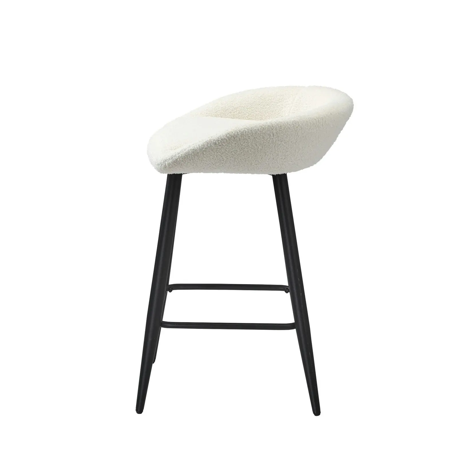 Oikiture 2x Bar Stools Kitchen Dining Chairs Counter Stool Boucle Fabric White