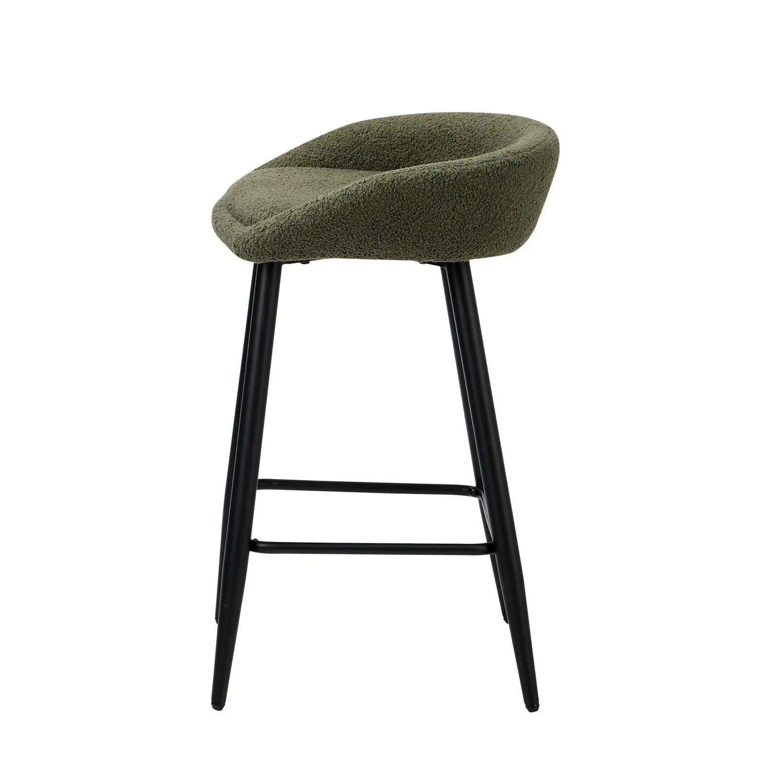 Oikiture 2x Bar Stools Kitchen Dining Chairs Counter Stool Boucle Fabric Green