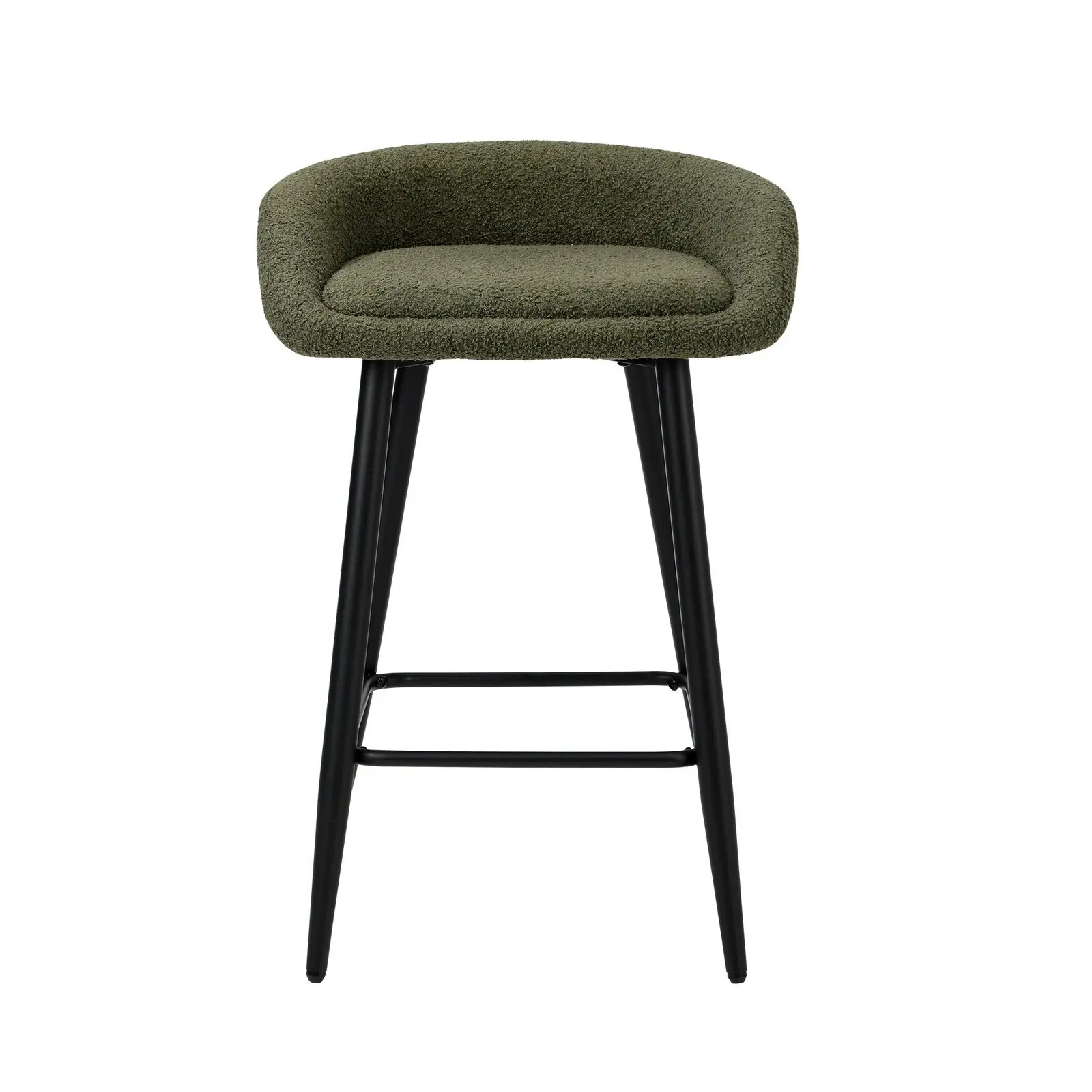 Oikiture 2x Bar Stools Kitchen Dining Chairs Counter Stool Boucle Fabric Green