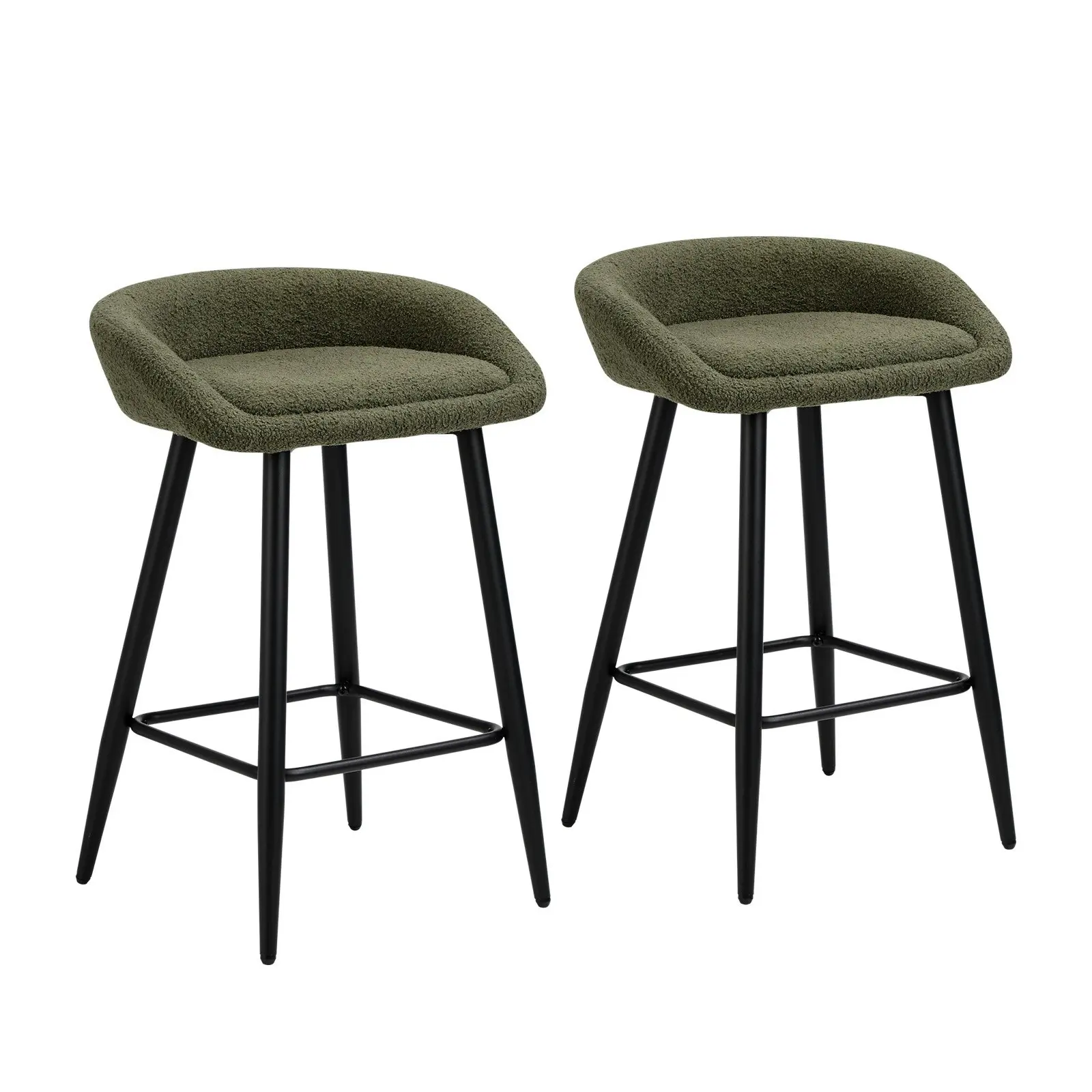 Oikiture 2x Bar Stools Kitchen Dining Chairs Counter Stool Boucle Fabric Green