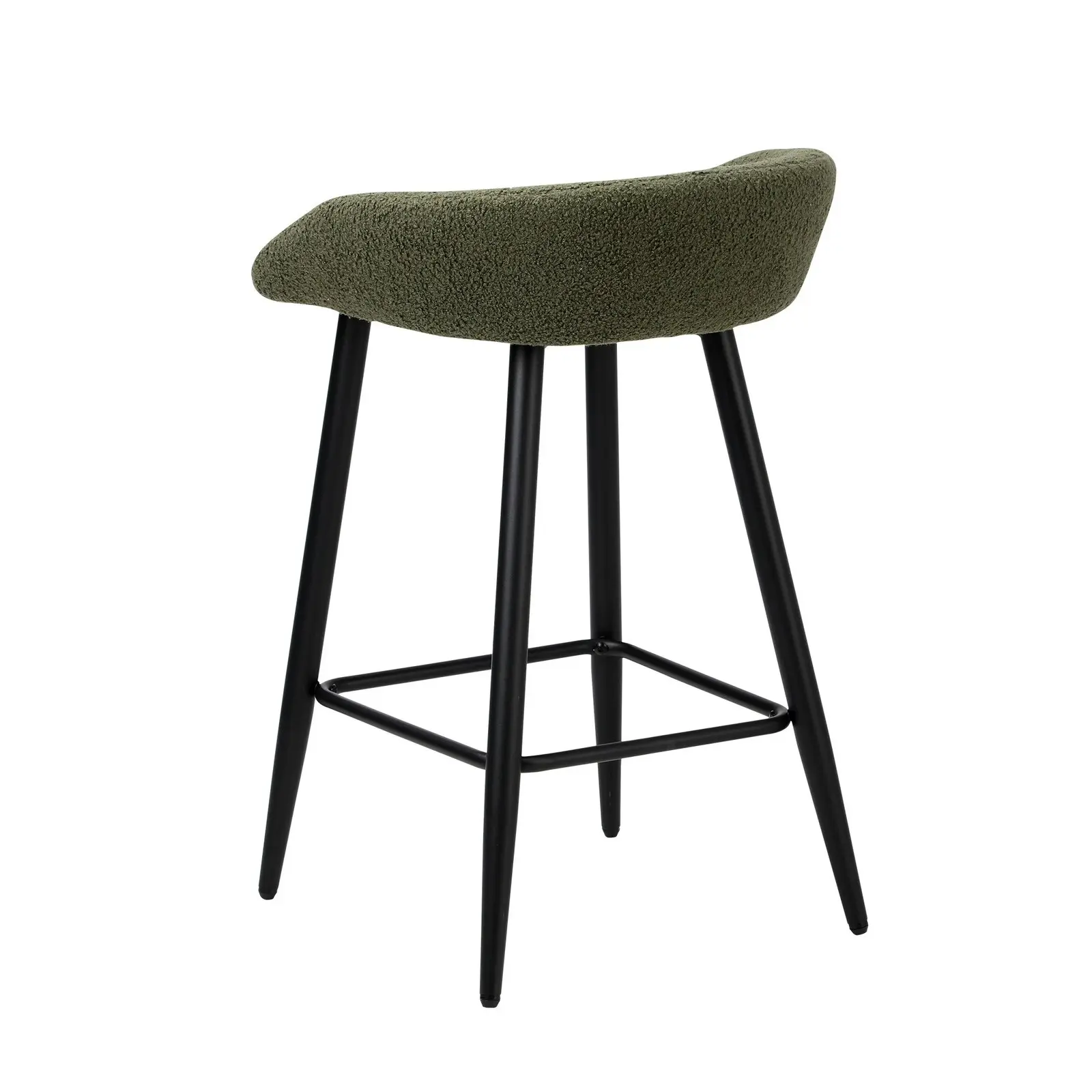 Oikiture 2x Bar Stools Kitchen Dining Chairs Counter Stool Boucle Fabric Green