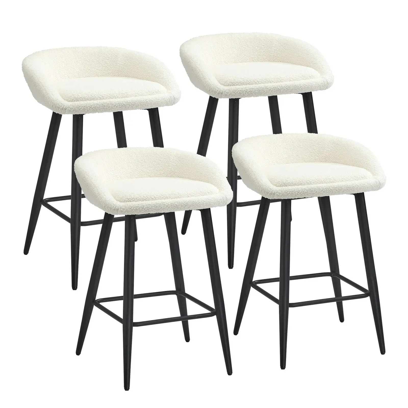 Oikiture Bar Stools Kitchen Dining Chairs Counter Stool Boucle Fabric White x4