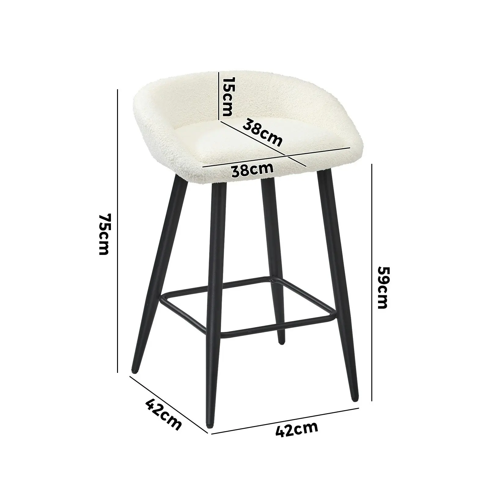 Oikiture Bar Stools Kitchen Dining Chairs Counter Stool Boucle Fabric White x4