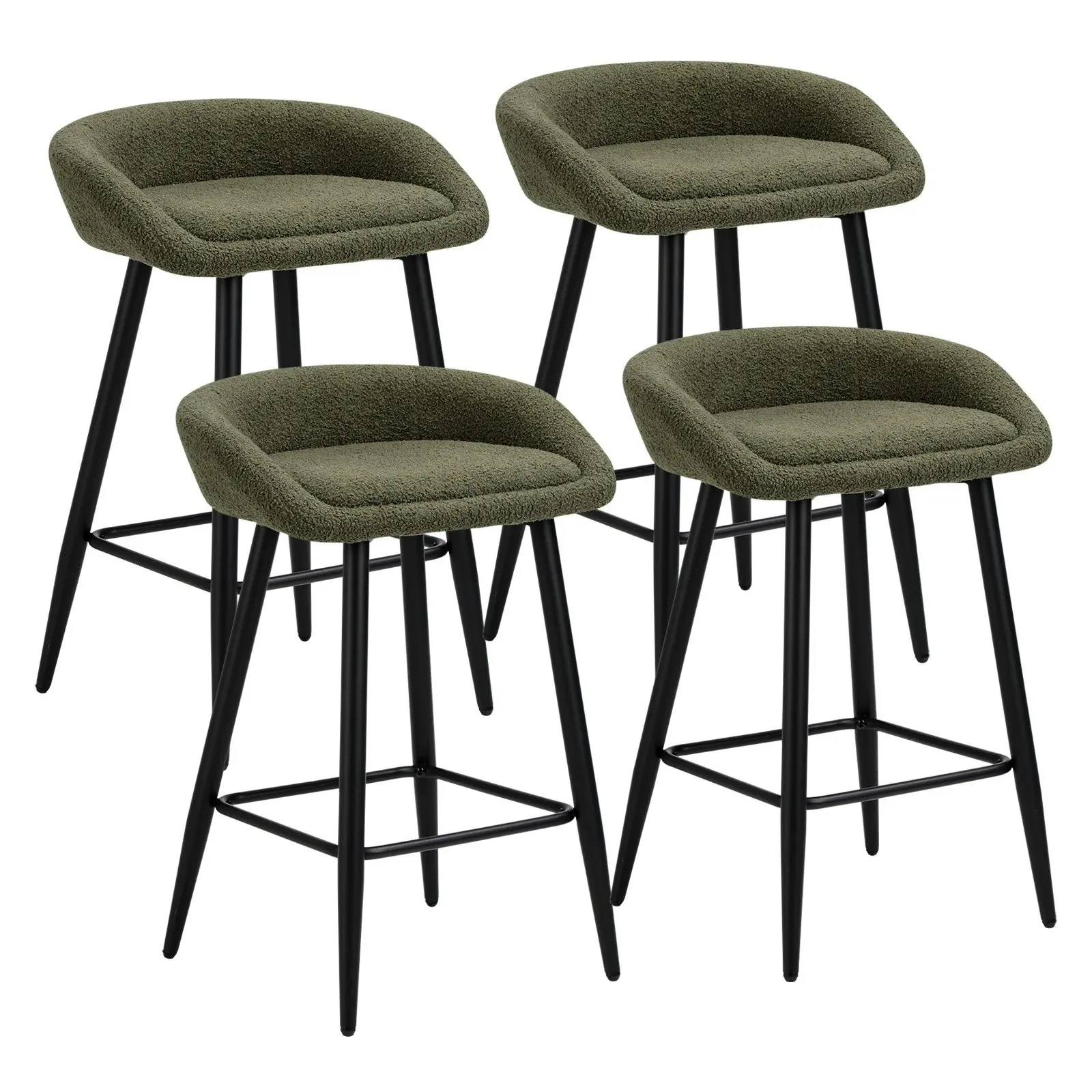 Oikiture Bar Stools Kitchen Dining Chairs Counter Stool Boucle Fabric Green x4