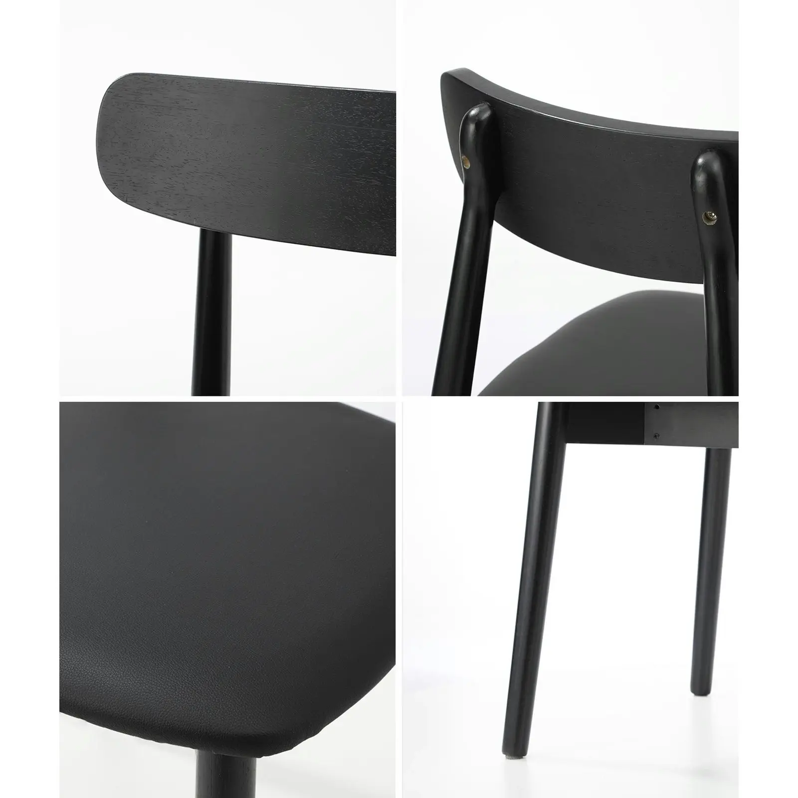 Oikiture 4x Dining Chairs Kitchen Chair PU Leather Solid Wood Cafe Lounge Black