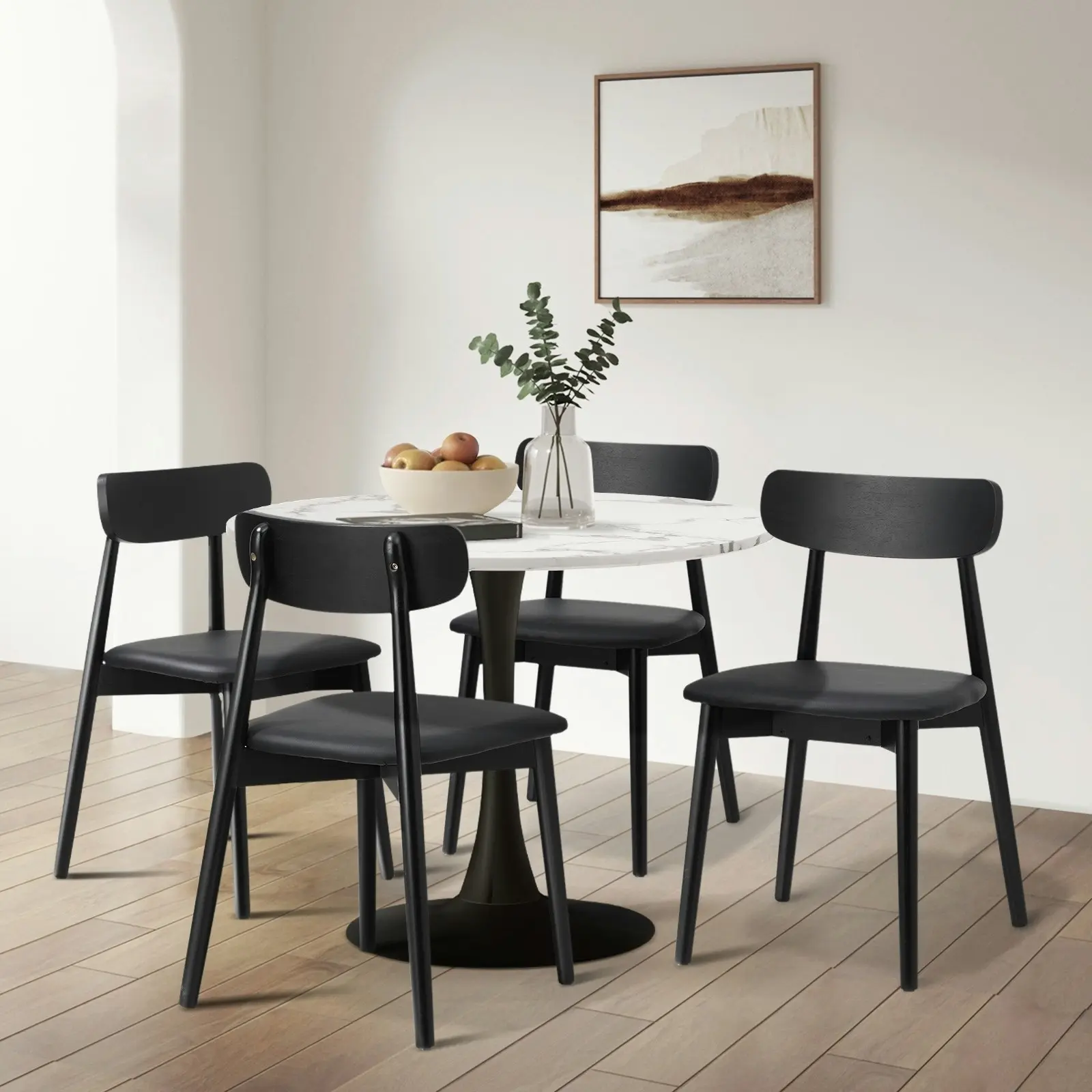 Oikiture 4x Dining Chairs Kitchen Chair PU Leather Solid Wood Cafe Lounge Black