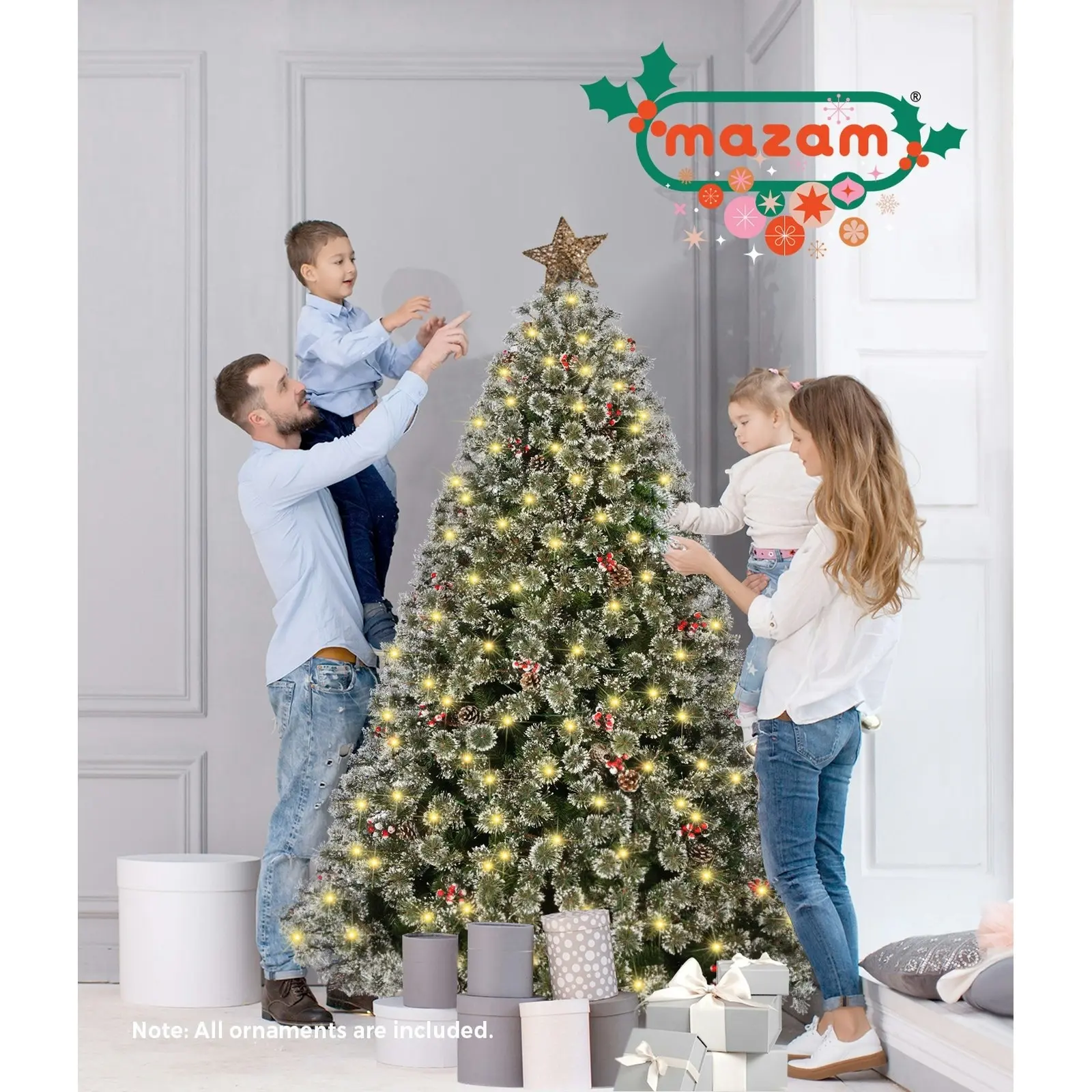 Mazam LED Christmas Tree 6FT 1.8M Xmas Trees Decorations w/ Ornament Green White