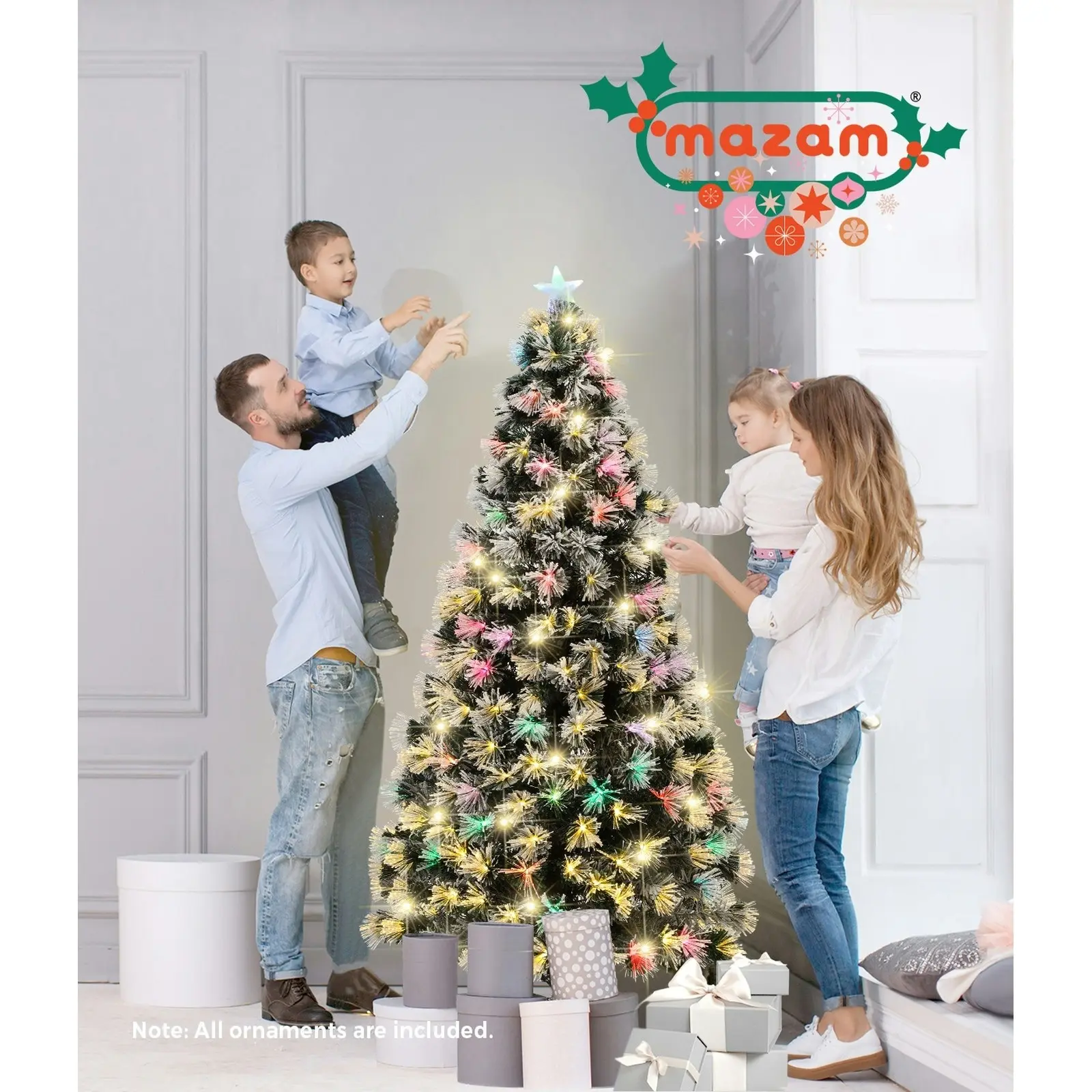 Mazam LED Christmas Tree 1.8M 6FT Xmas trees Optic Fibre Snow Multi Colour