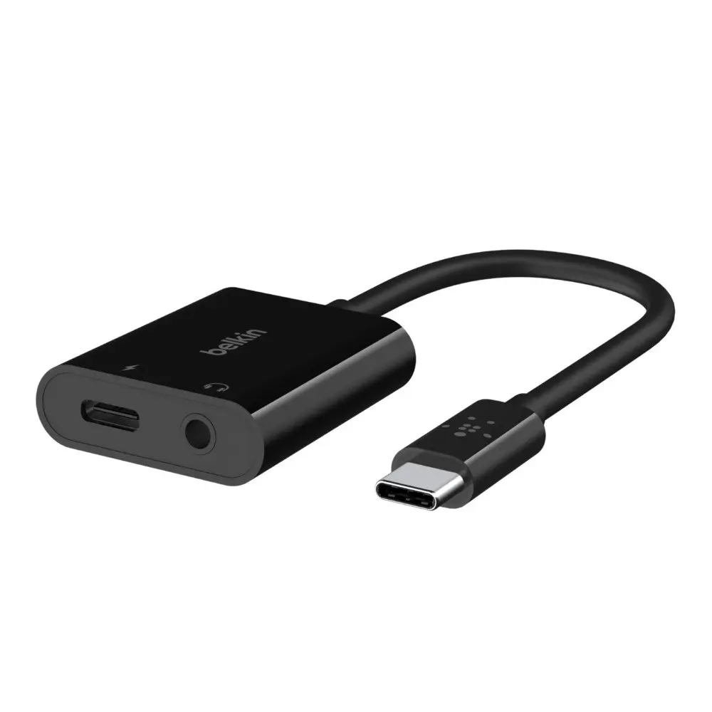 Belkin Rockstar 3.5mm Audio Plus Usb-c Charge Adapter - Black