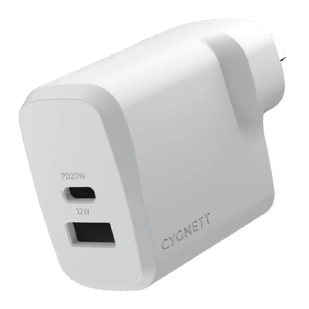 Cygnett Powerplus 32w Dual Port Pd Fast Wall Charger - White