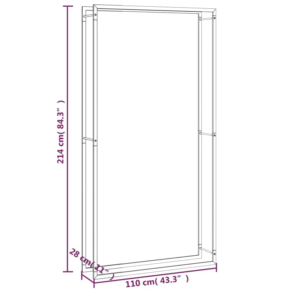 Firewood Rack Matt Black 110x28x214 cm Steel 350311