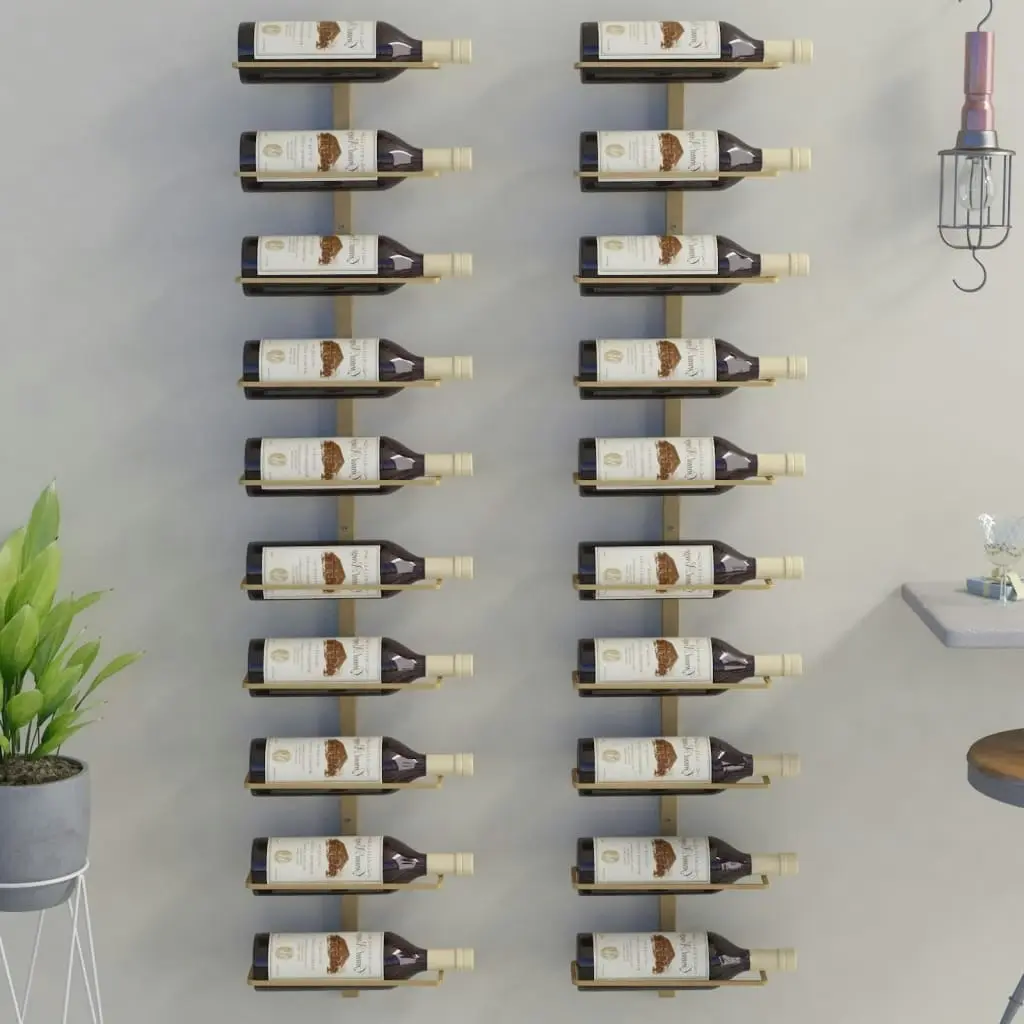 Wall-mounted Wine Rack for 10 Bottles 2 pcs Gold Metal 340907